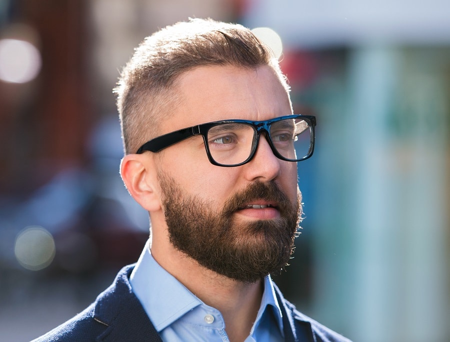 crew cut with beard and glasses
