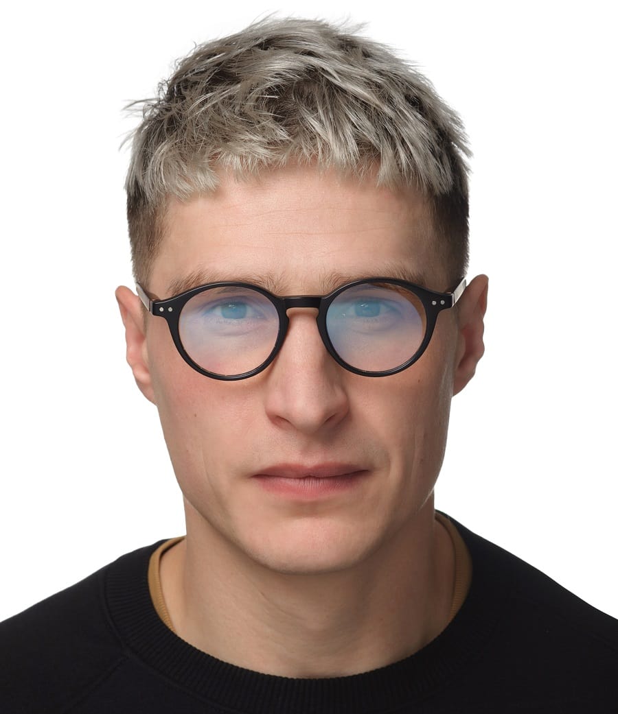 crew cut with highlights and glasses