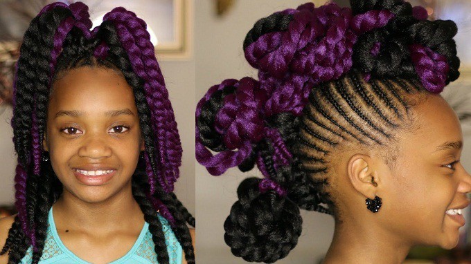Colored Crochet braid hairstyle for kids