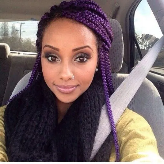  Purple color Crochet Braid Hairstyle for girl 