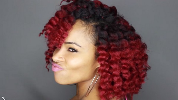 Red Ombre Crochet Braid on black hair