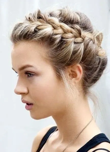 women with milkmaid crown braid 