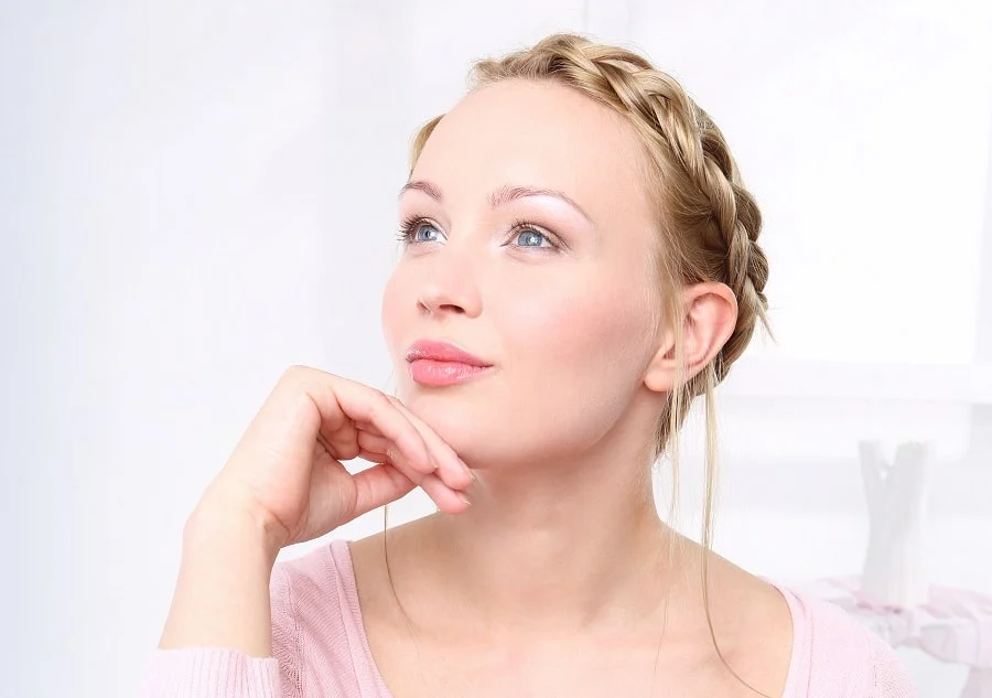 crown braid hairstyle for growing out bangs