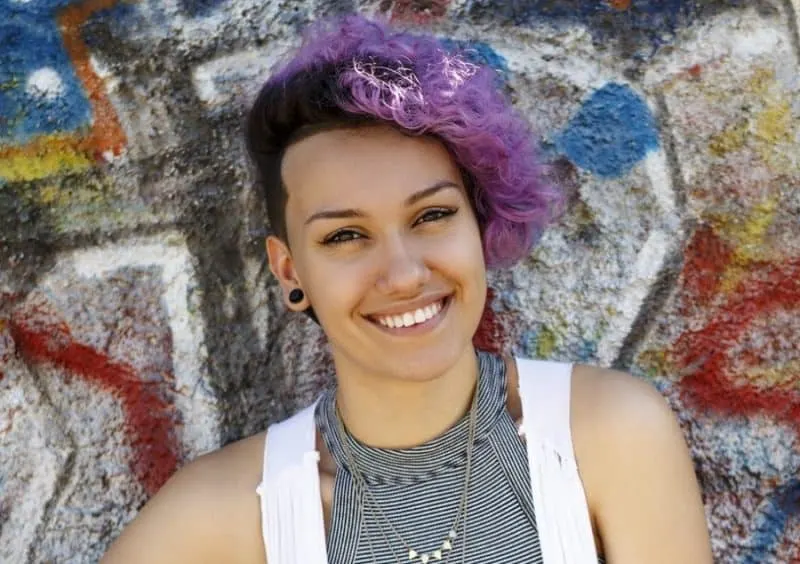 curly asymmetrical lavender hair