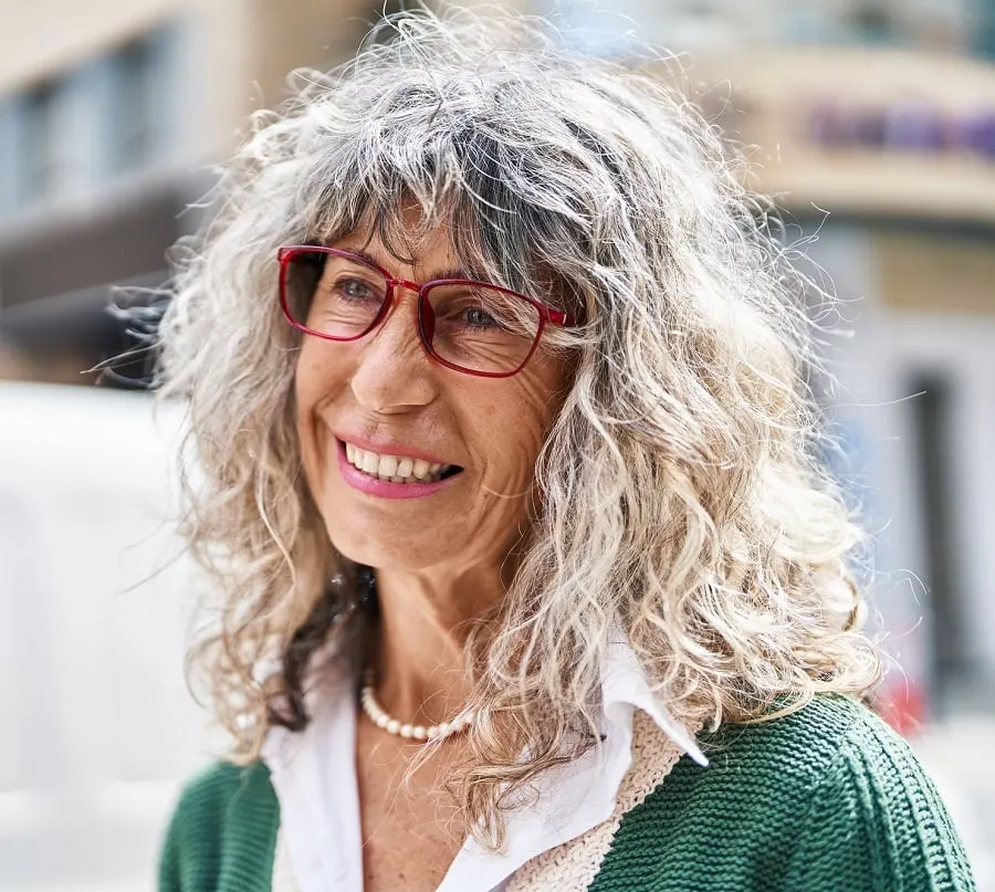 curly bangs for over 50 with glasses