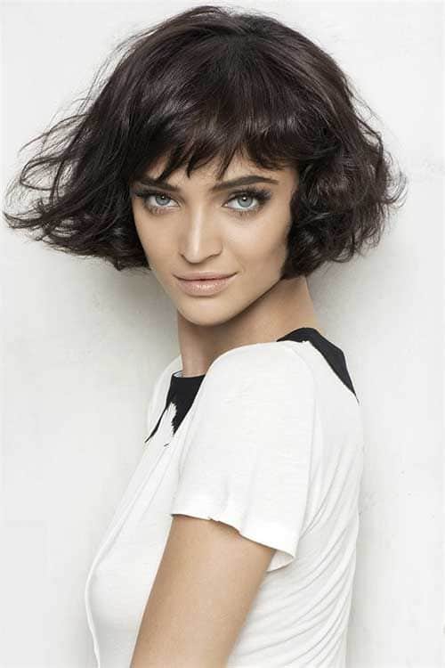 Messy Curly Bob with Straight Bangs