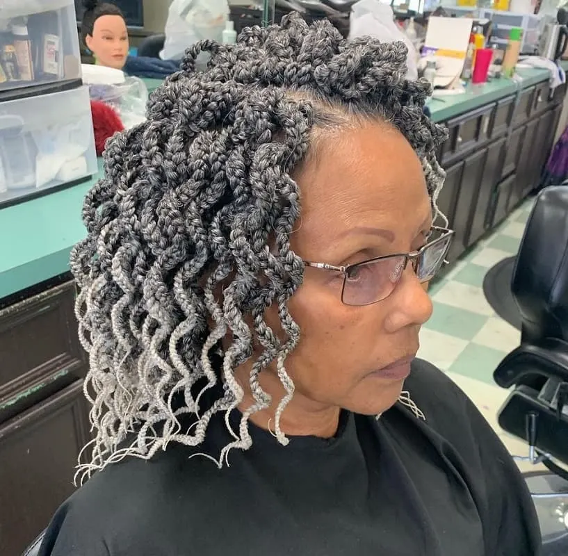 curly box braids for older women