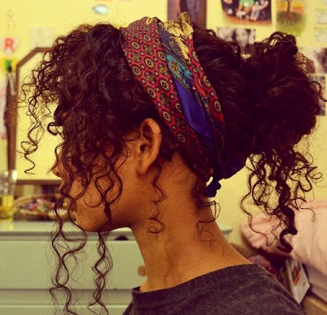 curly bun with scarf