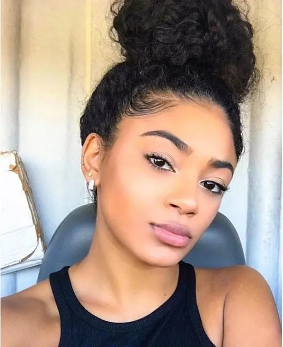 high curly bun for black women