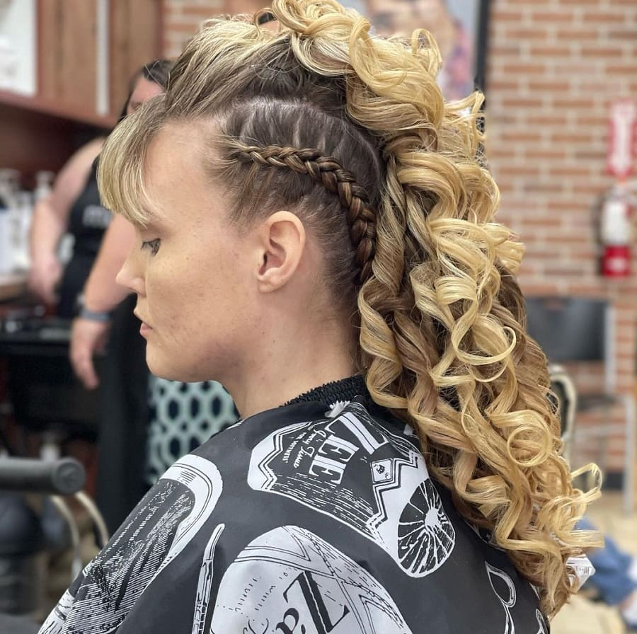 Curly fake hawk hairstyle for long hair