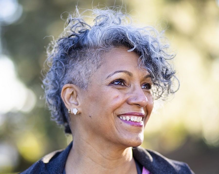curly grey undercut for black women over 50
