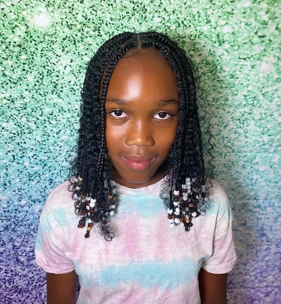 curly hair braids with beads for kids