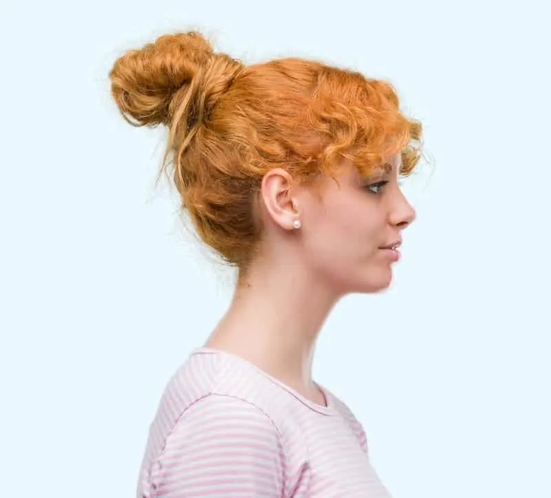 curly bun with bangs