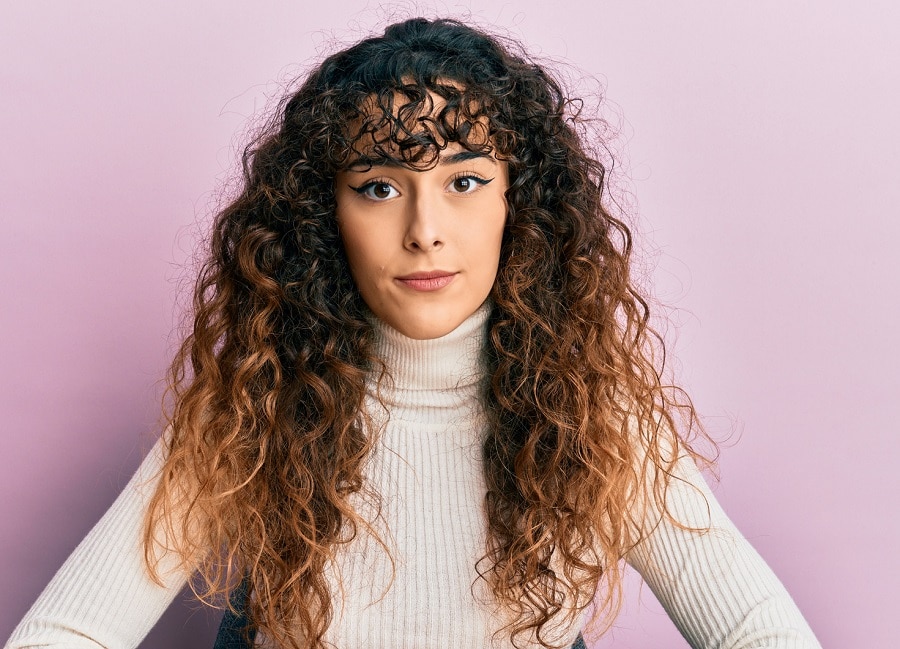curly hair with bangs for square face