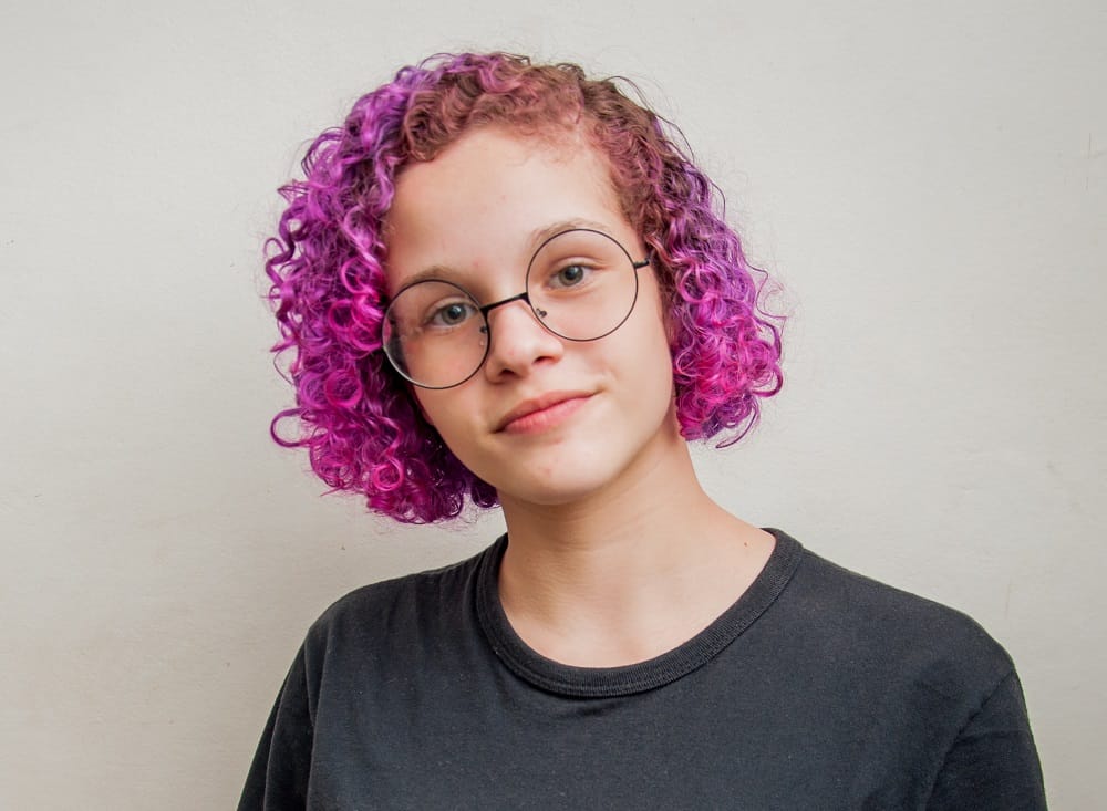 curly hair with glasses