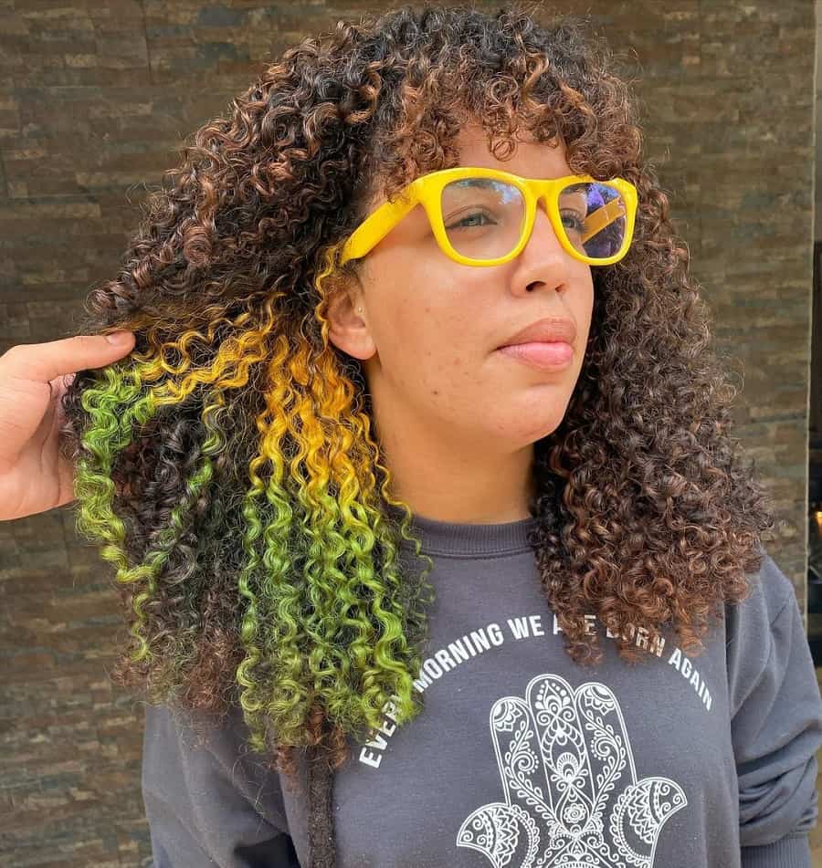 curly hair with yellow highlights