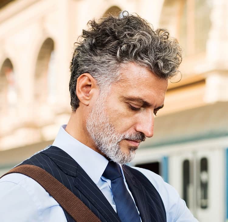 grey curly hair for man