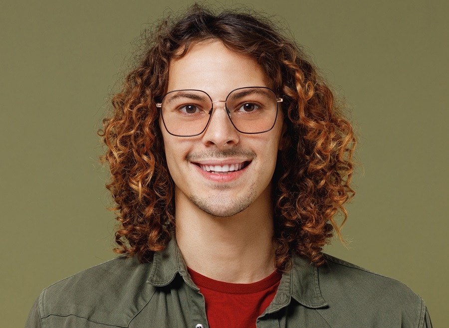 Curly man with middle part hairstyle