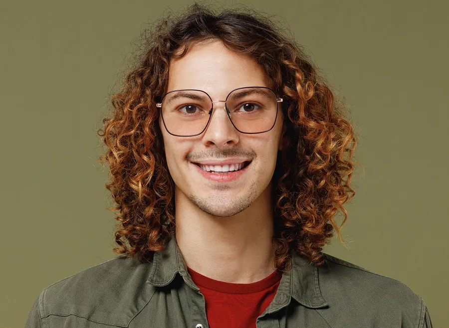 Curly man with middle part hairstyle