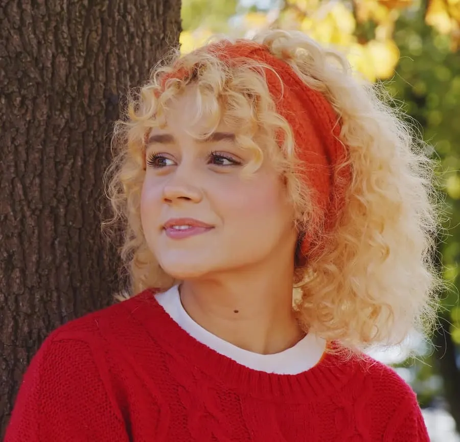 blonde curly hair with headband