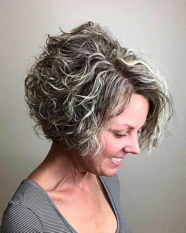 Curly Inverted Bob with Platinum Blonde Highlights