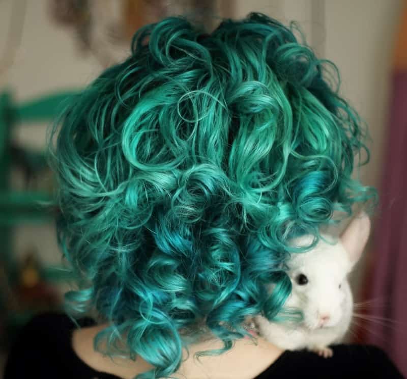 curly pastel green hair