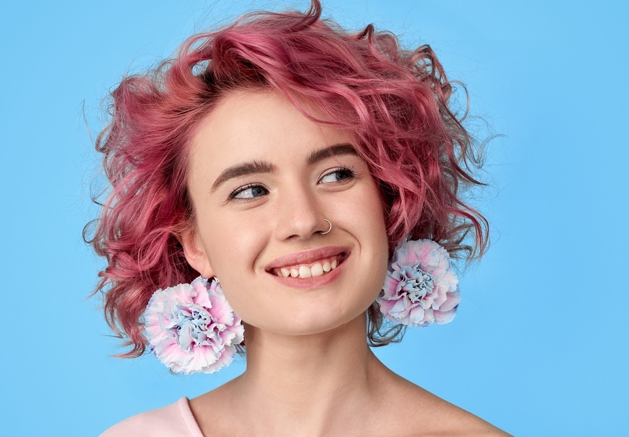 curly pink hair for women with big forehead