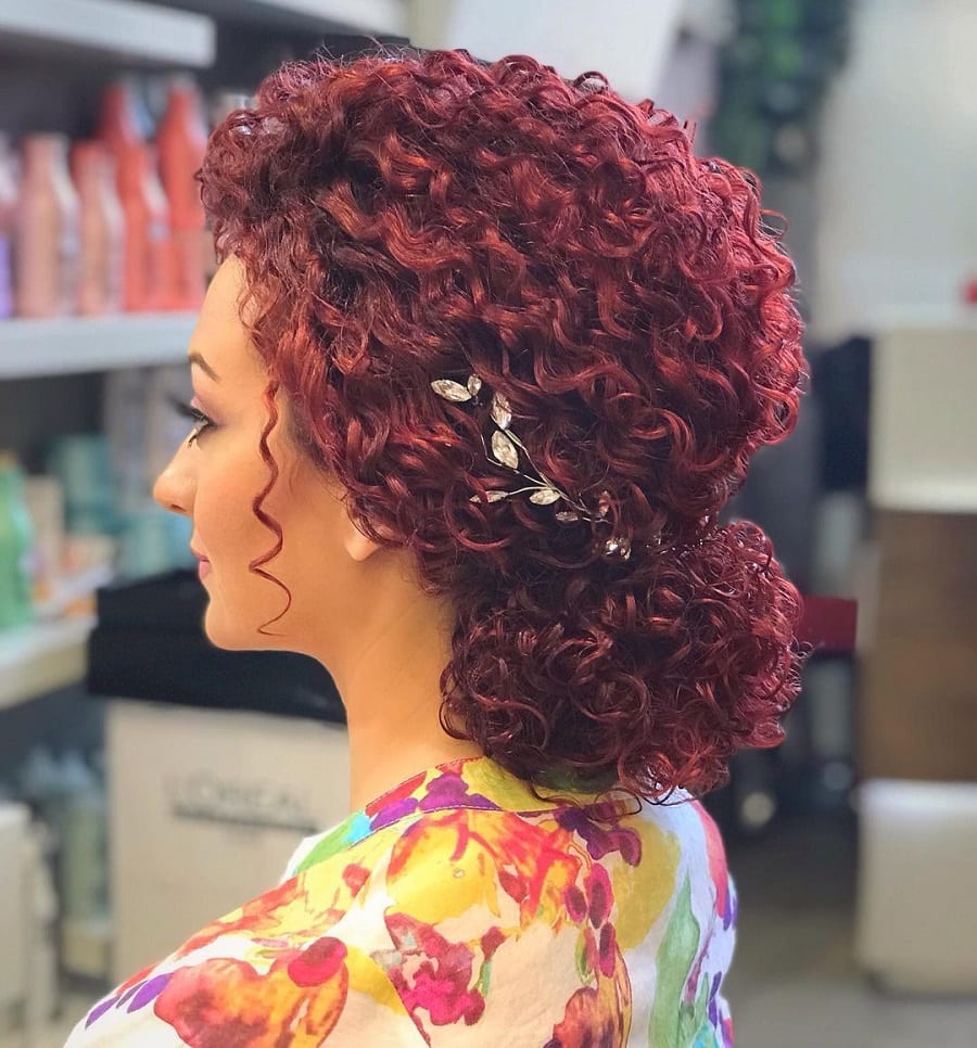 Curly purple red hair