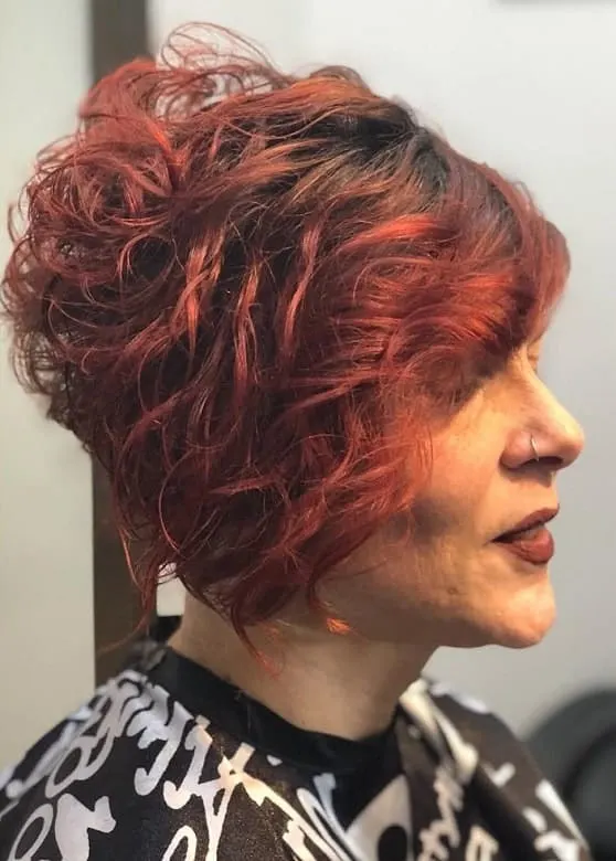 Auburn Curly Stacked Bob