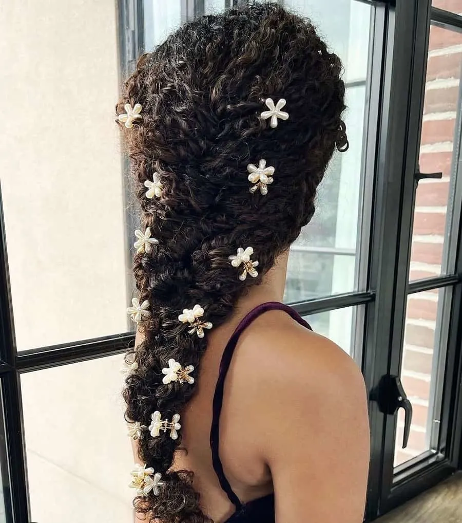 curly wedding hair with braid