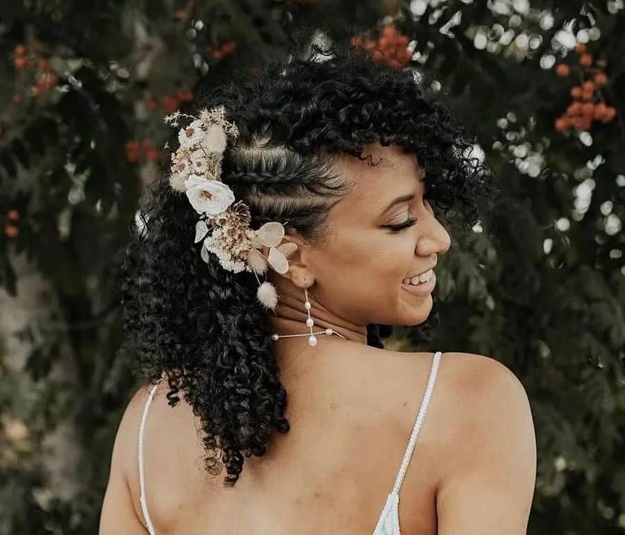 curly wedding hair with side braids