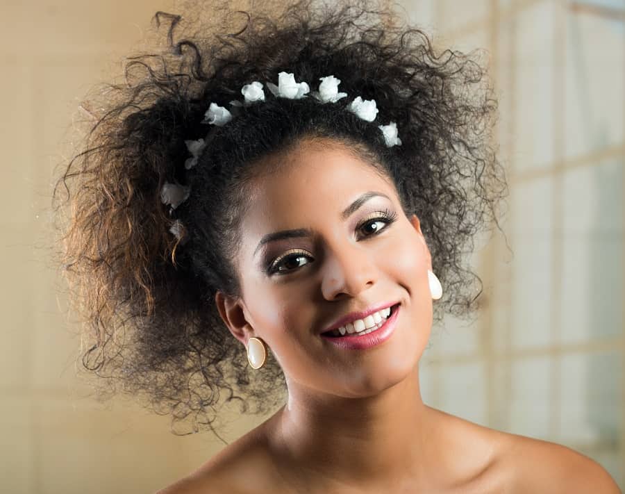 curly wedding hairstyle with headband