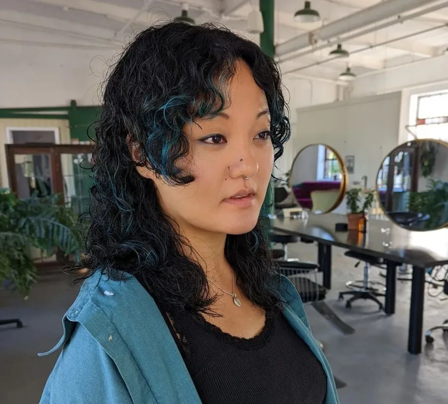 curly wolf cut for Asian women