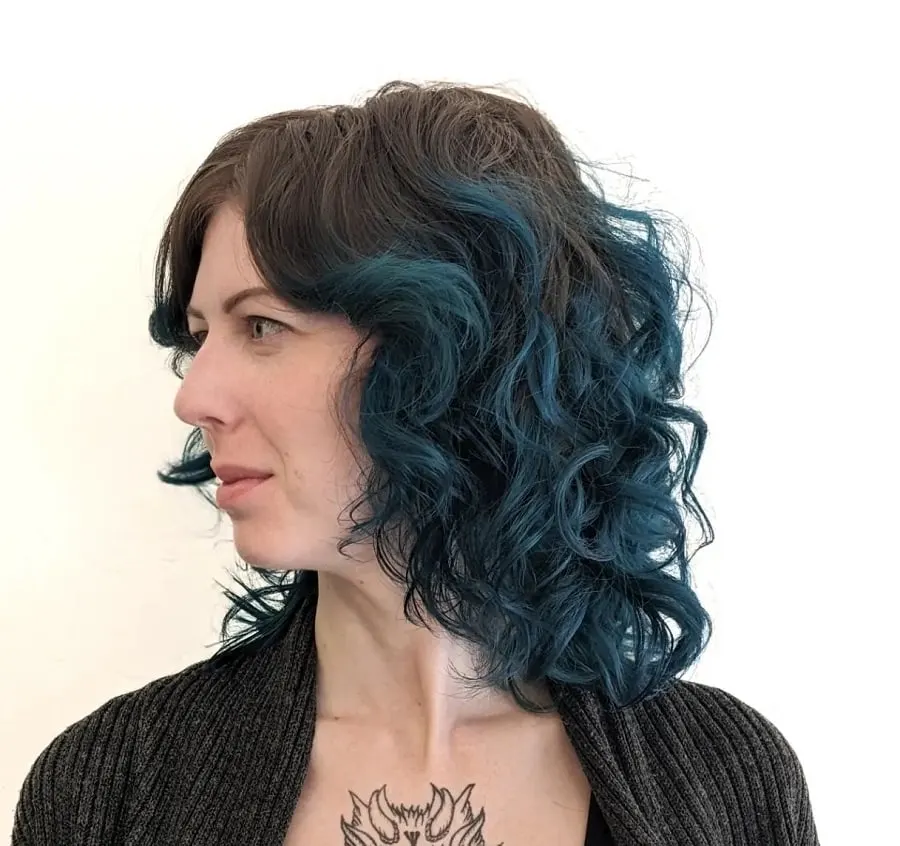 ombre curls with curtain bangs