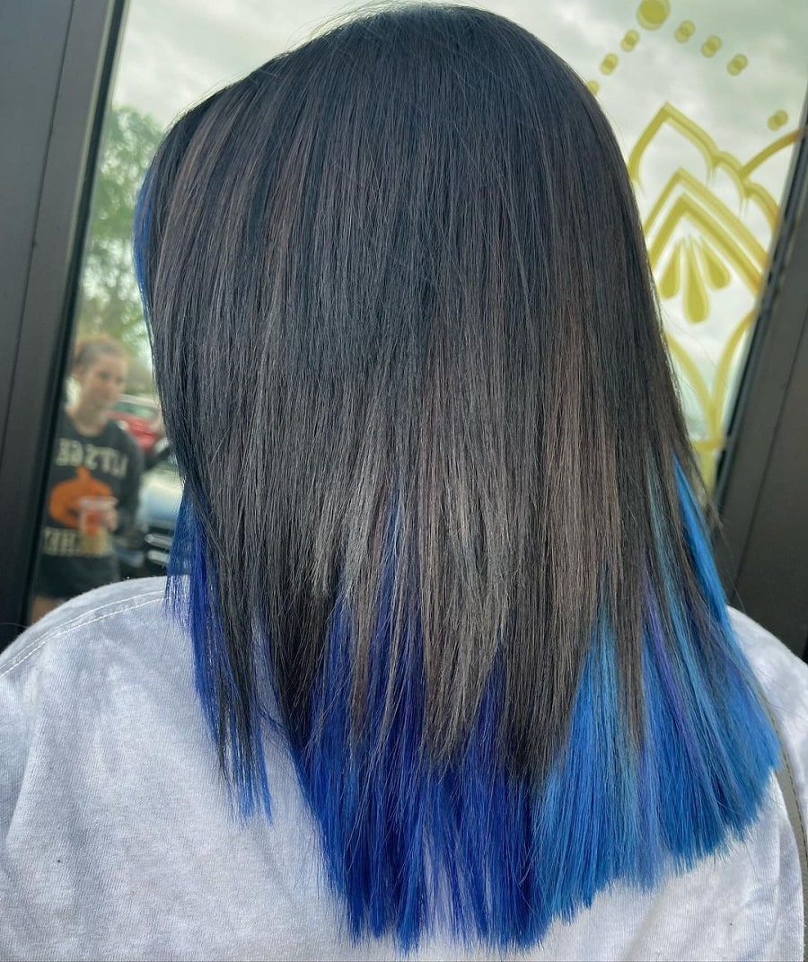 underneath of hair dyed blue