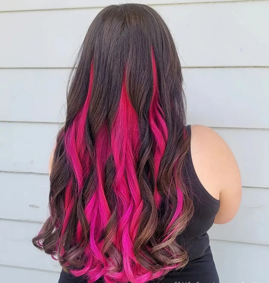 black hair pink underneath