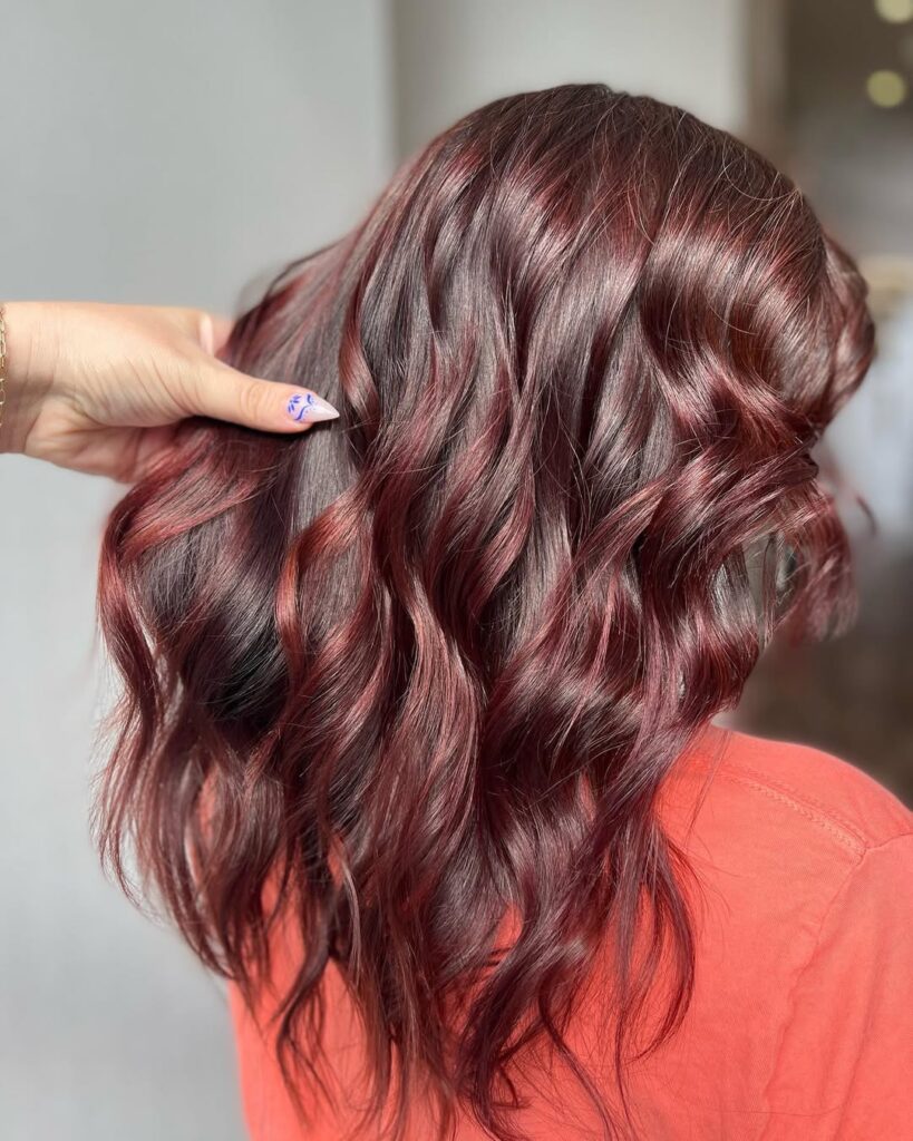 deep dark burgundy auburn wavy hair