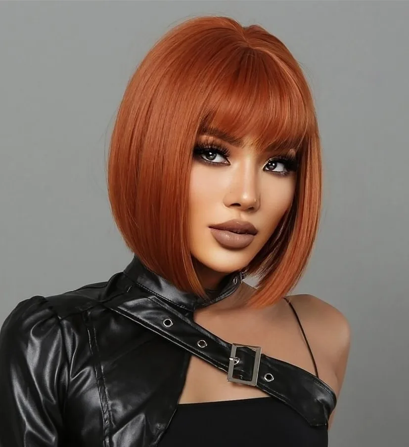 Ginger Bob Wig With Fringe – Red Auburn, Straight Hair, St Patrick's Day Fancy Dress Costume, ILOVEFANCYDRESS