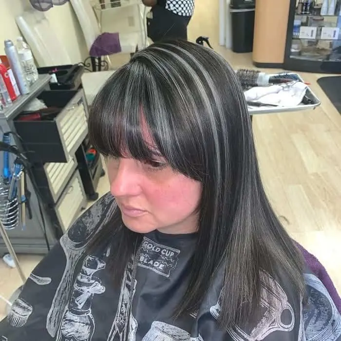 black hair with grey highlights 