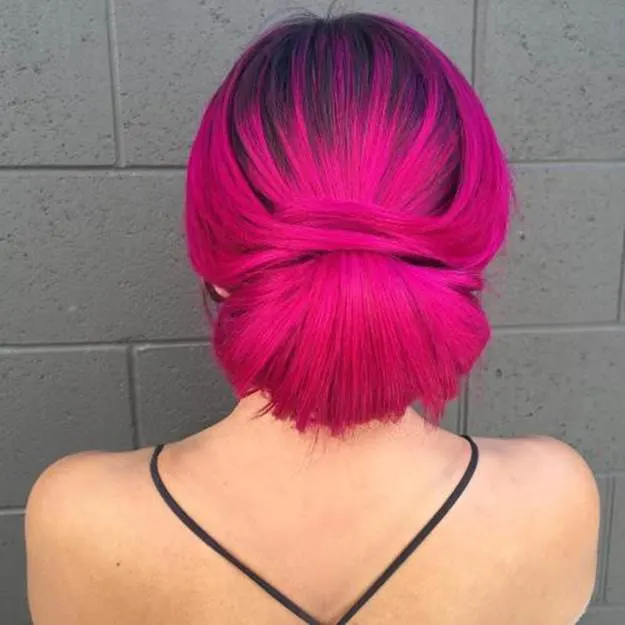 bun on dark pink hair