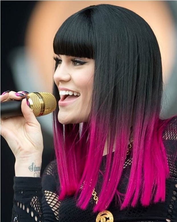 dark pink ombre hair with bangs