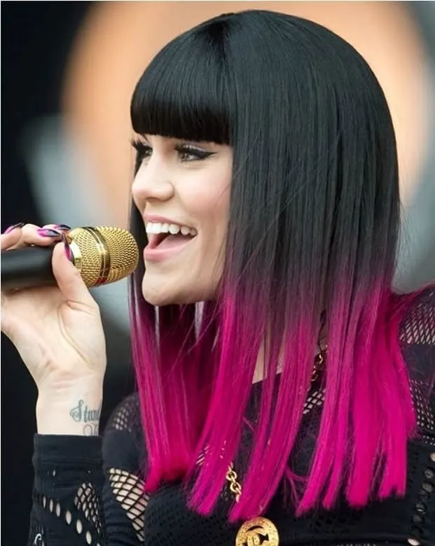 dark pink ombre hair with bangs