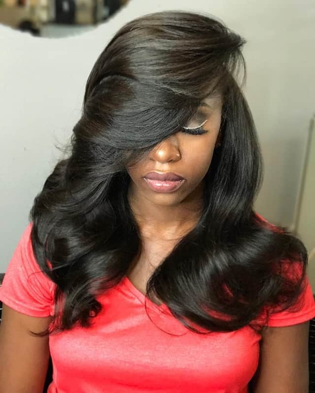 deep side part black hairstyle