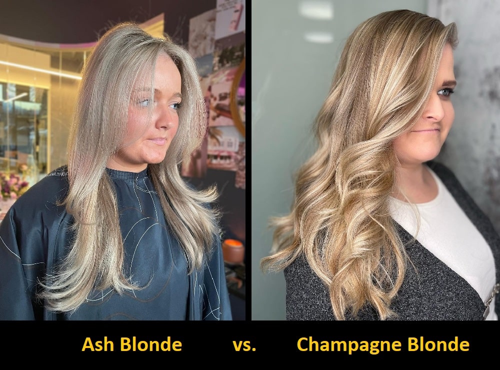 difference between champagne blonde and ash blonde hair