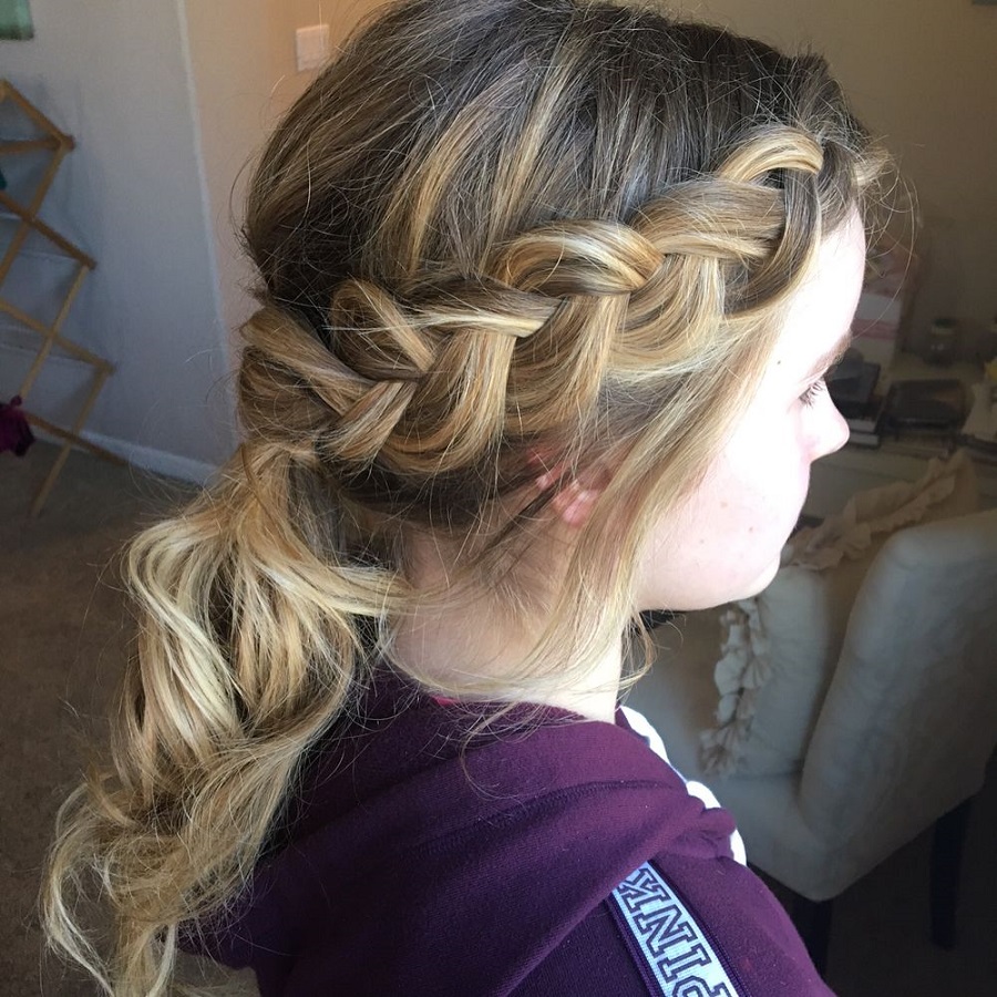 dirty blonde braided ponytail