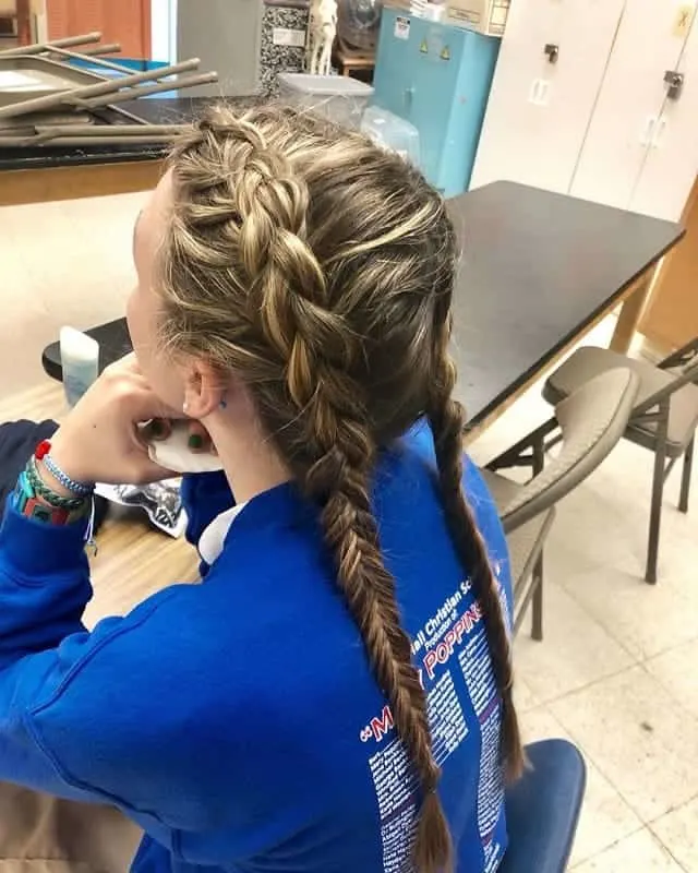 french and fishtail braid in dirty blonde hair