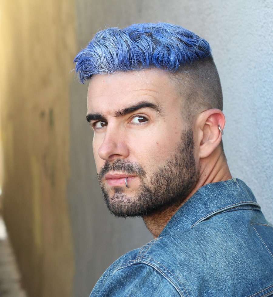 blue hair with disconnected undercut 