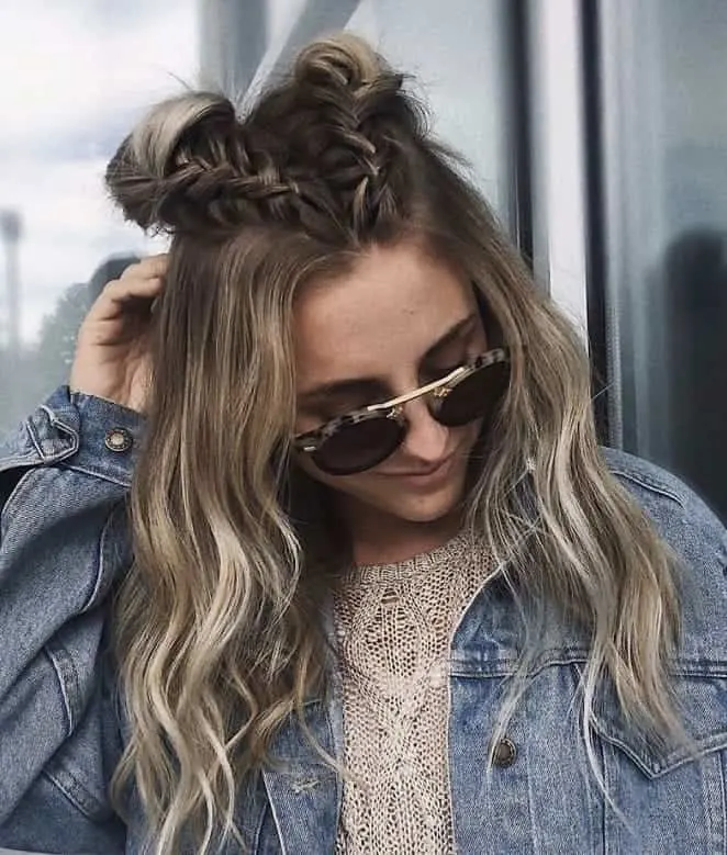 half updo with double bun hairstyle