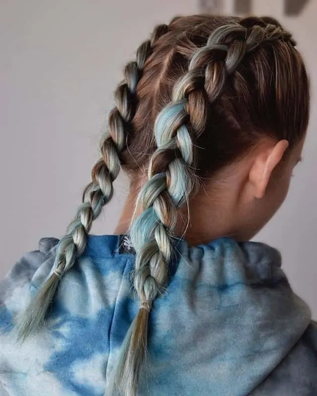 double dutch braids with sky blue highlights