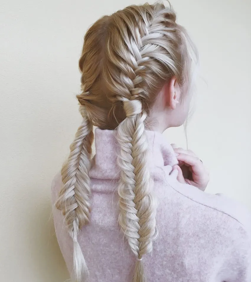 double fishtail braided hairstyle